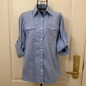 Excellent L.L. Bean Blue and White Polka Dot Print Button Down Shirt Size Small